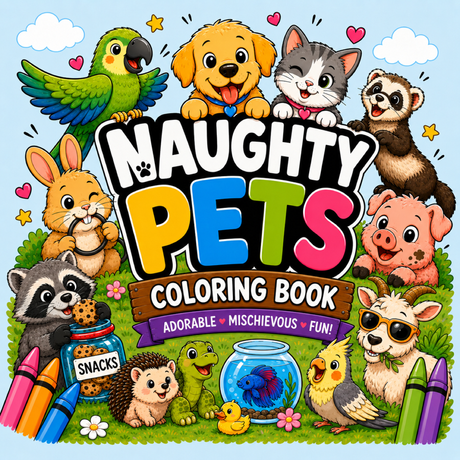 Naughty Pets Around the World coloring book cover